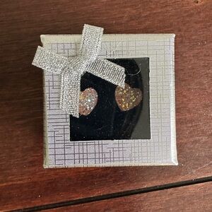 Heart Shaped Glitter Earrings in Gift Box NWT